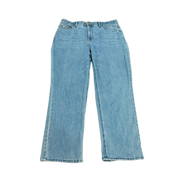 Gibson Latimer Light Wash Straight Leg Jeans Stretch Elastic Waist Zip Size 16 - Picture 1 of 3